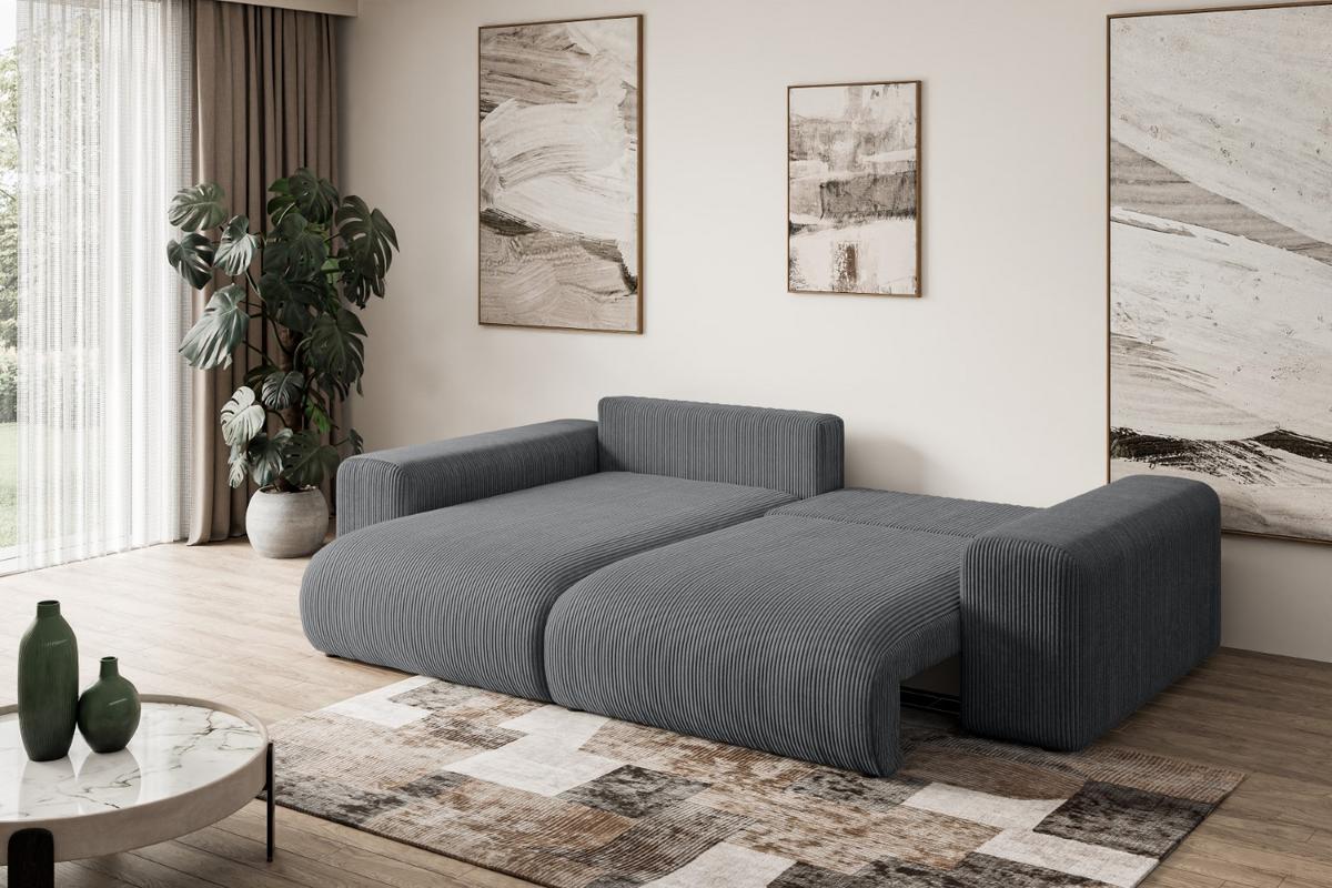 ECKSOFA Ottomane links ESKAR-L 266x176x72 Dunkelgrau Cord - Dunkelgrau/Schwarz, Holzwerkstoff/Kunststoff (266/176cm) - ALTDECOR