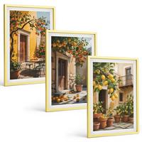 BILDER SET 3er Set - 40x60 cm Goldrahmen - Zitrusfrüchte, Hofpflanzen - Goldfarben, Kunststoff (40/60cm) - TULUP