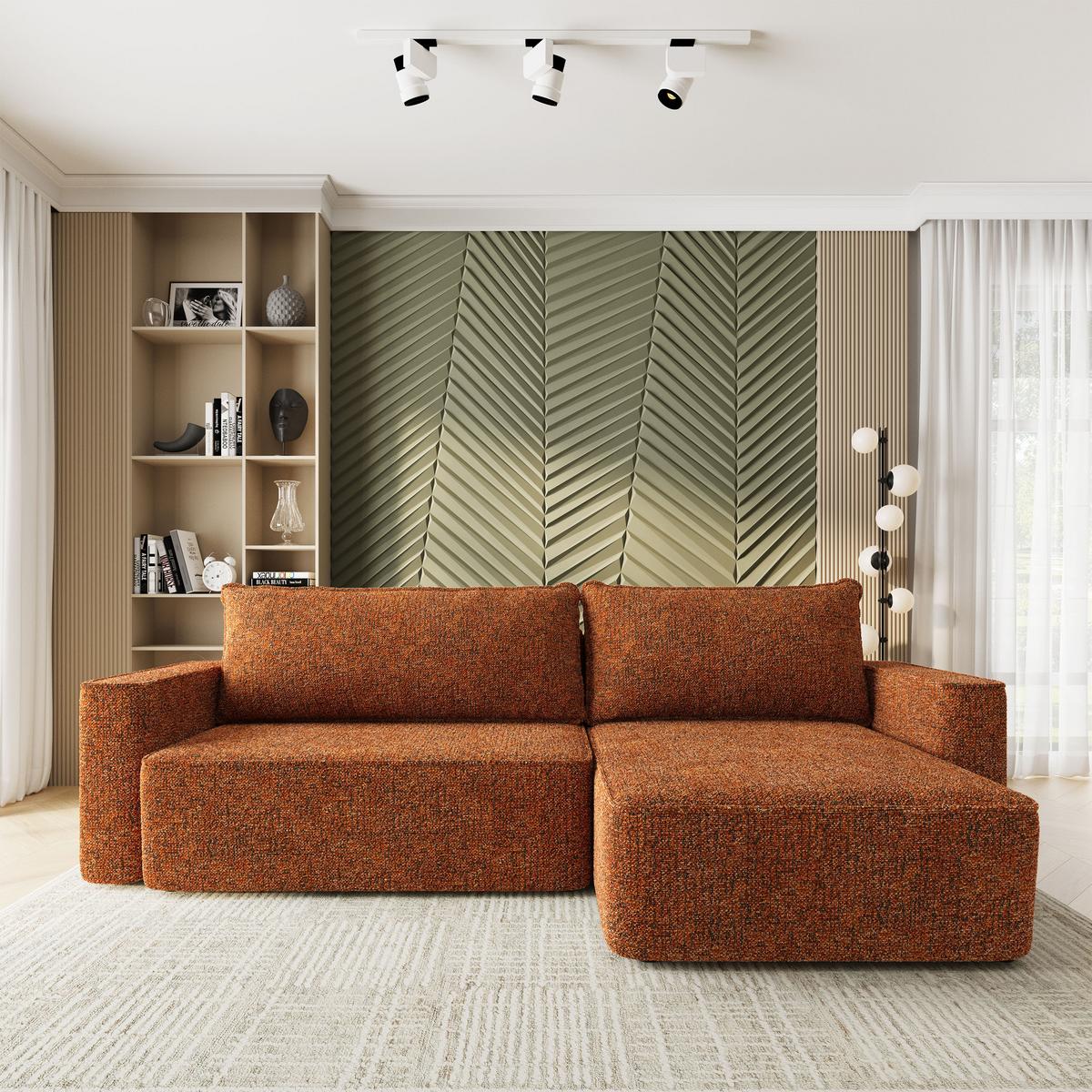 ECKSOFA BELARO BL Orange Chenille mit Schlaffunktion - Orange, Holz/Textil (280/162cm) - MASSENO