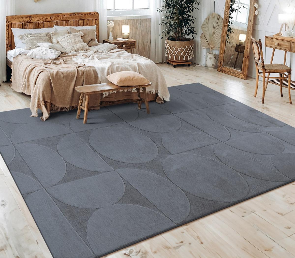 KURZFLORTEPPICH, mit Struktur, aus Polyester, Florhöhe 10 mm, Anthrazit, 200 x 280 cm - Anthrazit, Textil (280/200cm) - KADIMA DESIGN
