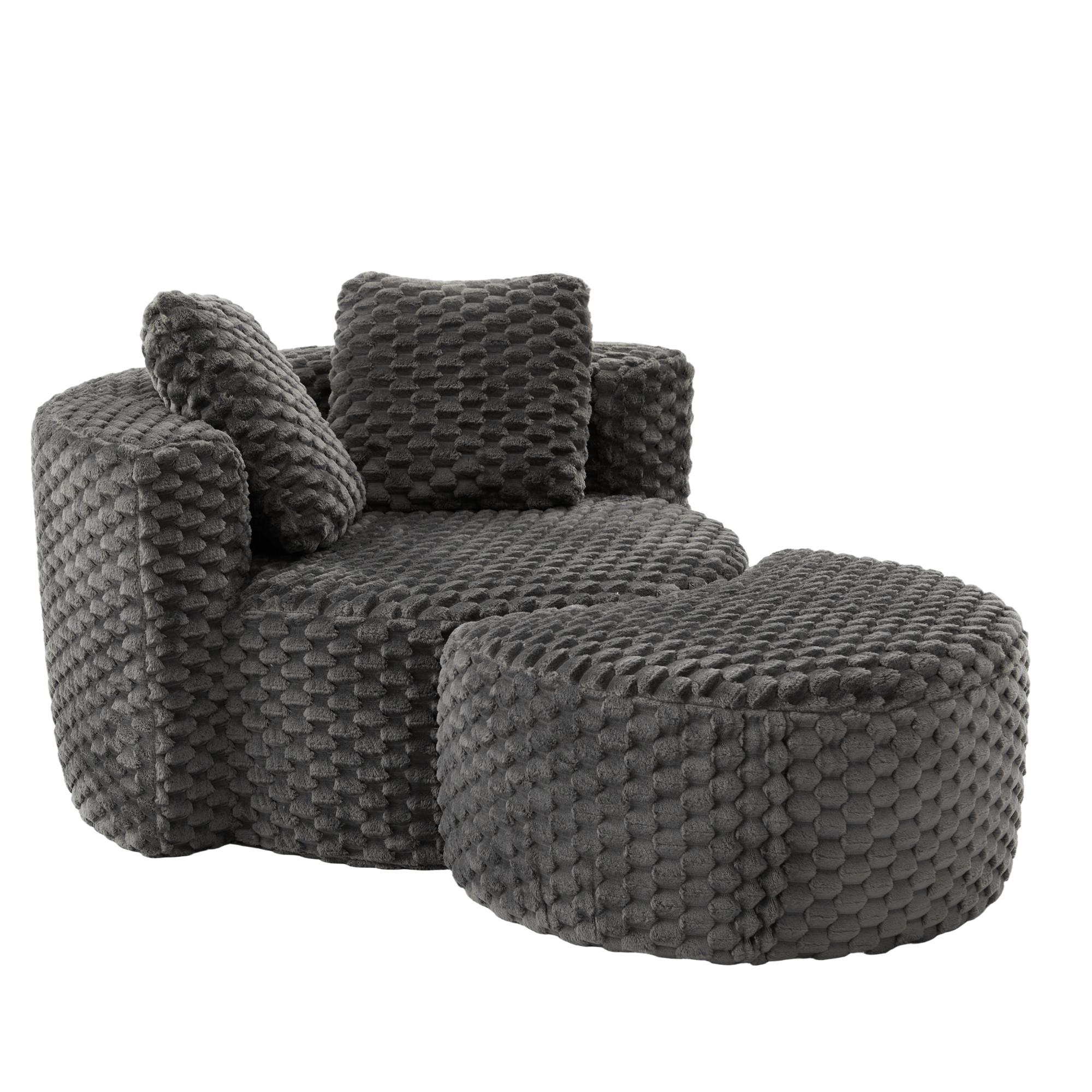 LOUNGESESSEL Mit Hocker Übergroß Rund Komprimiert Ohne Montage - Dunkelgrau, Textil (129/65/116cm) - Urban Meuble