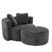 LOUNGESESSEL Mit Hocker Übergroß Rund Komprimiert Ohne Montage - Dunkelgrau, Textil (129/65/116cm) - Urban Meuble