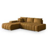 ECKSOFA ALESE L-S Gelb Velours-Stoff mit Schlaffunktion - Gelb/Silberfarben, Holz/Textil (265/185cm) - MASSENO
