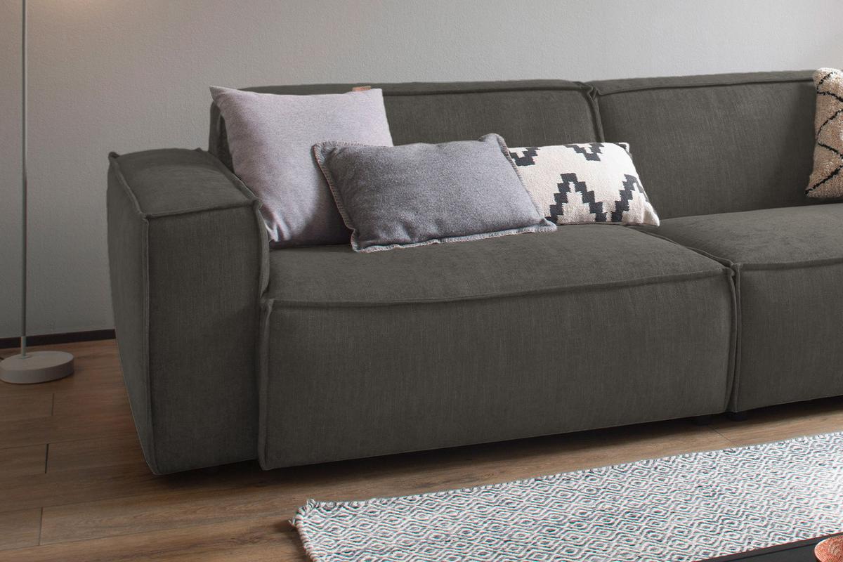SITZGRUPPE SAMU Grau Webstoff (2er-Set) - Schwarz/Grau, Kunststoff/Textil (256/72/106cm) - KAWOLA