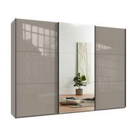 SCHWEBETÜRENSCHRANK 3-türig B300/H216/T65 cm in Sandgrau mit Glasfront, eine Spiegeltür, Kleiderschrank inkl. Vollausstattung / 22040 - Sandfarben/Eichefarben, Holzwerkstoff/Metall (300/216/65cm) - luma-home