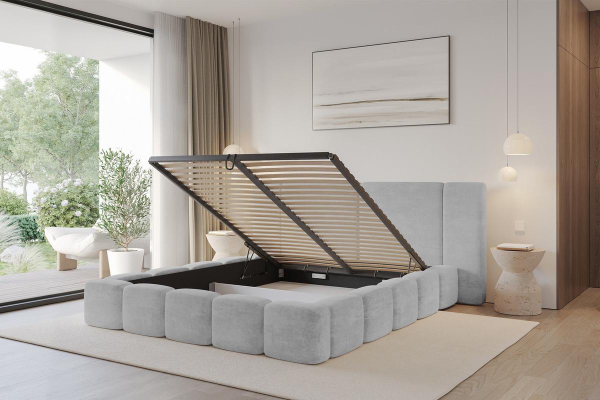 POLSTERBETT mit Bettkasten und Lattenrost, Boxbett ohne Matratze - NILO 200x200 Grau - Hellgrau, Holzwerkstoff/Textil (200/200cm) - ALTDECOR