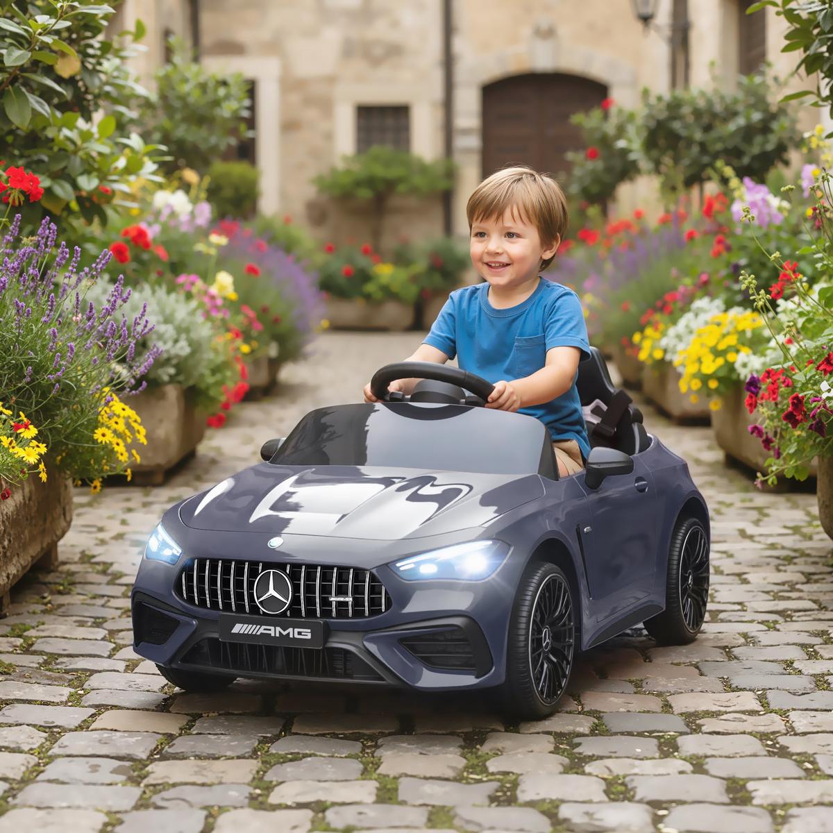 KINDER-ELEKTROAUTO 2 x 12V Kinderauto mit Musik, MP3, Sanftem Start/Stopp - Grau, Kunststoff (99/55/43cm) - AIYAPLAY