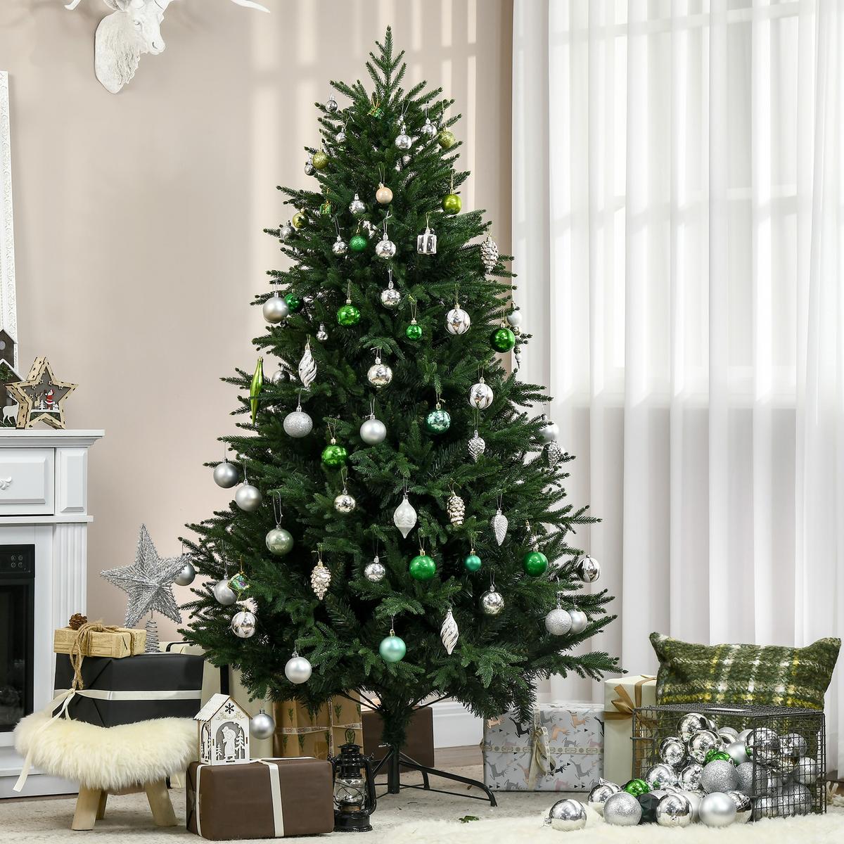 180 cm Weihnachtsbaum Künstlich Naturgetreu Dichte Zweige für Weihnachtsfest - Grün, Kunststoff (180cm) - HOMCOM