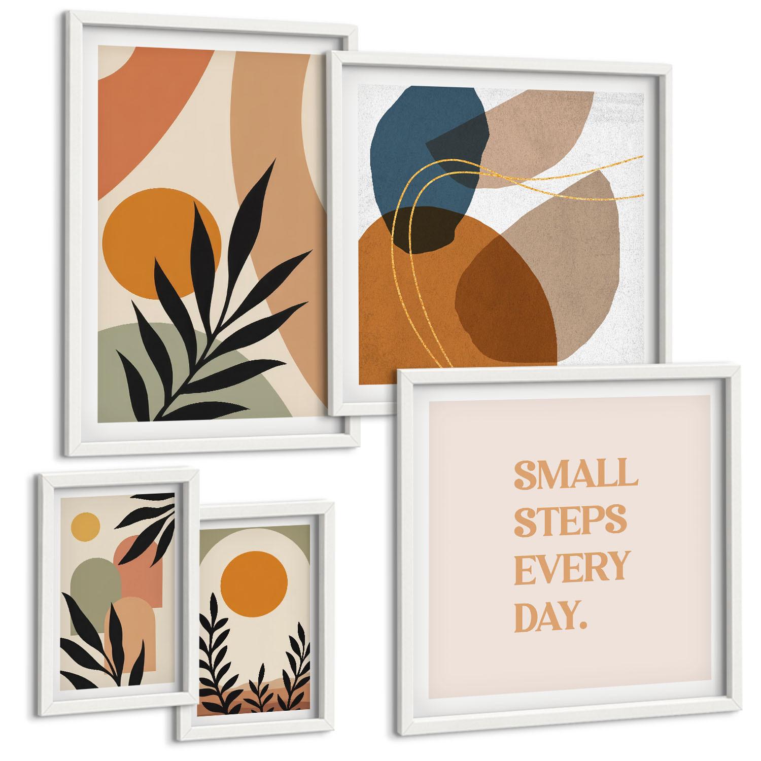 BILDER SET 5er Set - 50x50 cm & 20x30 cm & 40x60 cm Weißer Rahmen - Moderne Pflanzenmotive - Weiß, Kunststoff (40/60cm) - TULUP