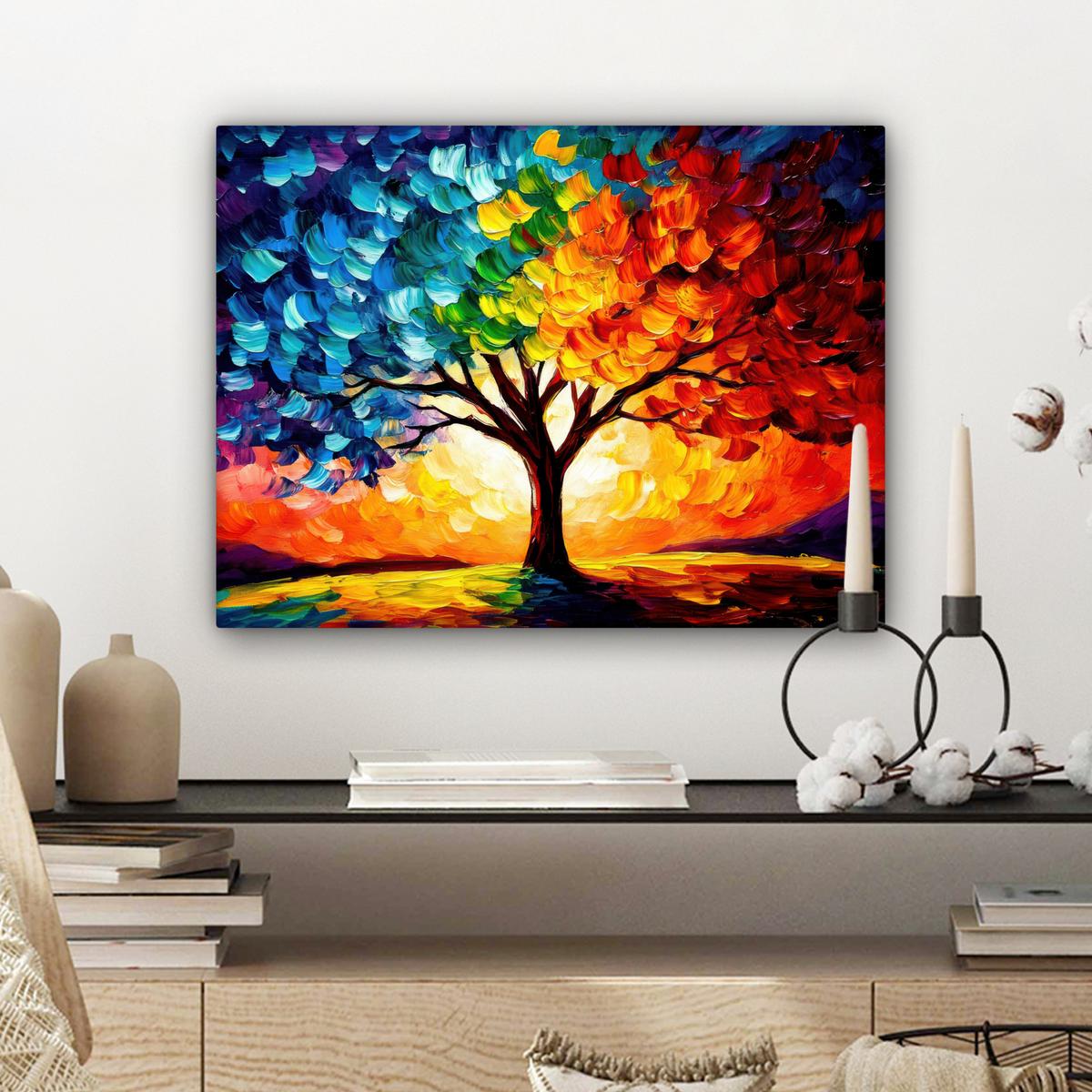 LEINWANDBILD Baum - Kunst - Natur - Sonnenuntergang Wandbild 40x30 cm - Multicolor, Textil (40/30cm) - MuchoWow