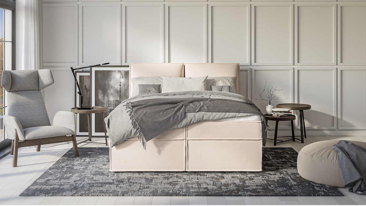 BOXBETT Eclipse 160/200 cm Beige Luxusmicrofaser - Beige/Schwarz, Holz/Kunststoff (160/200cm) - S-Style Möbel