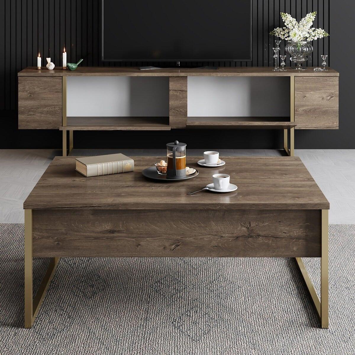 TV-MÖBEL mit 2 Klapptüren Luxe 180/30/50 cm - Goldfarben, Holzwerkstoff (180/50/30cm) - Calicosy