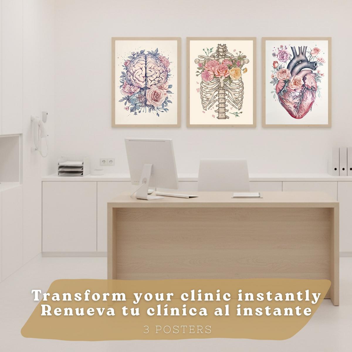 POSTER Set aus 3 Neuronale Anatomie Drucke und Wandbilder mit Neuronen Synapsen und Gehirn Minimalistischer Floraler Stil Größe Rahmenlos A3 - Klar, Papier (29.7/42/3cm) - Nacnic
