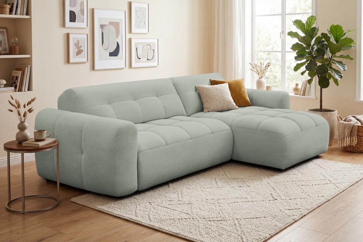 ECKSOFA LUMERO 4-Sitzer RECHTS, hellgrün - Schwarz/Hellgrün, Holz/Textil (275/166cm) - Courtois Laville