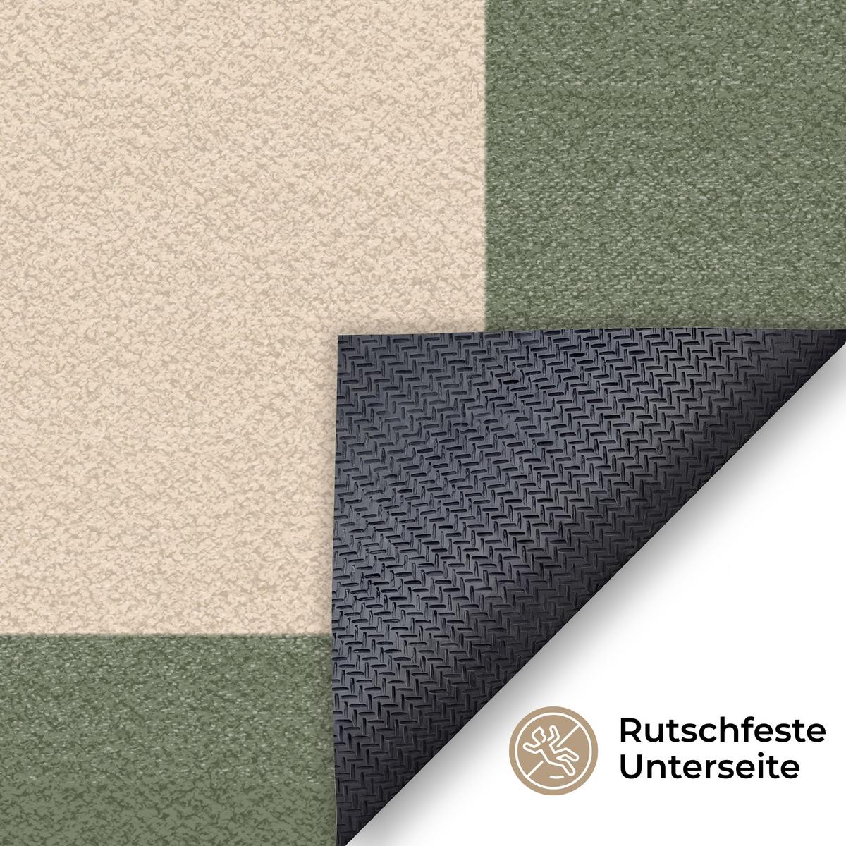 FUSSMATTE Schachbrettmuster - Grün - Beige - Blöcke Flurteppich 150x90 cm - Olivgrün, Kunststoff (150/0.4cm) - MuchoWow