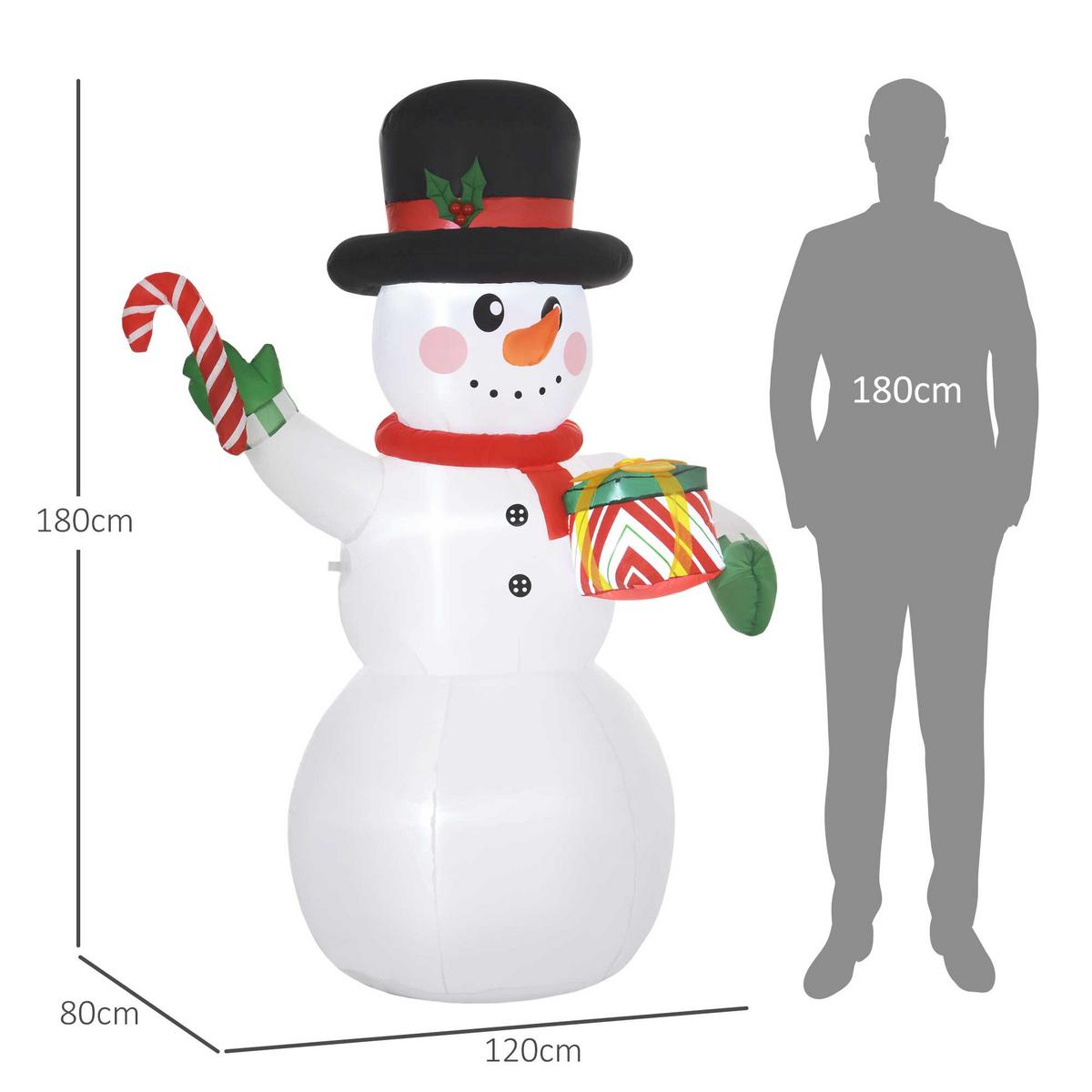 AUFBLASBAR Weihnachtsdeko 1,8 m Schneemann mit LED-Beleuchtung Gartendeko - Weiß, Kunststoff (80/180/120cm) - Outsunny