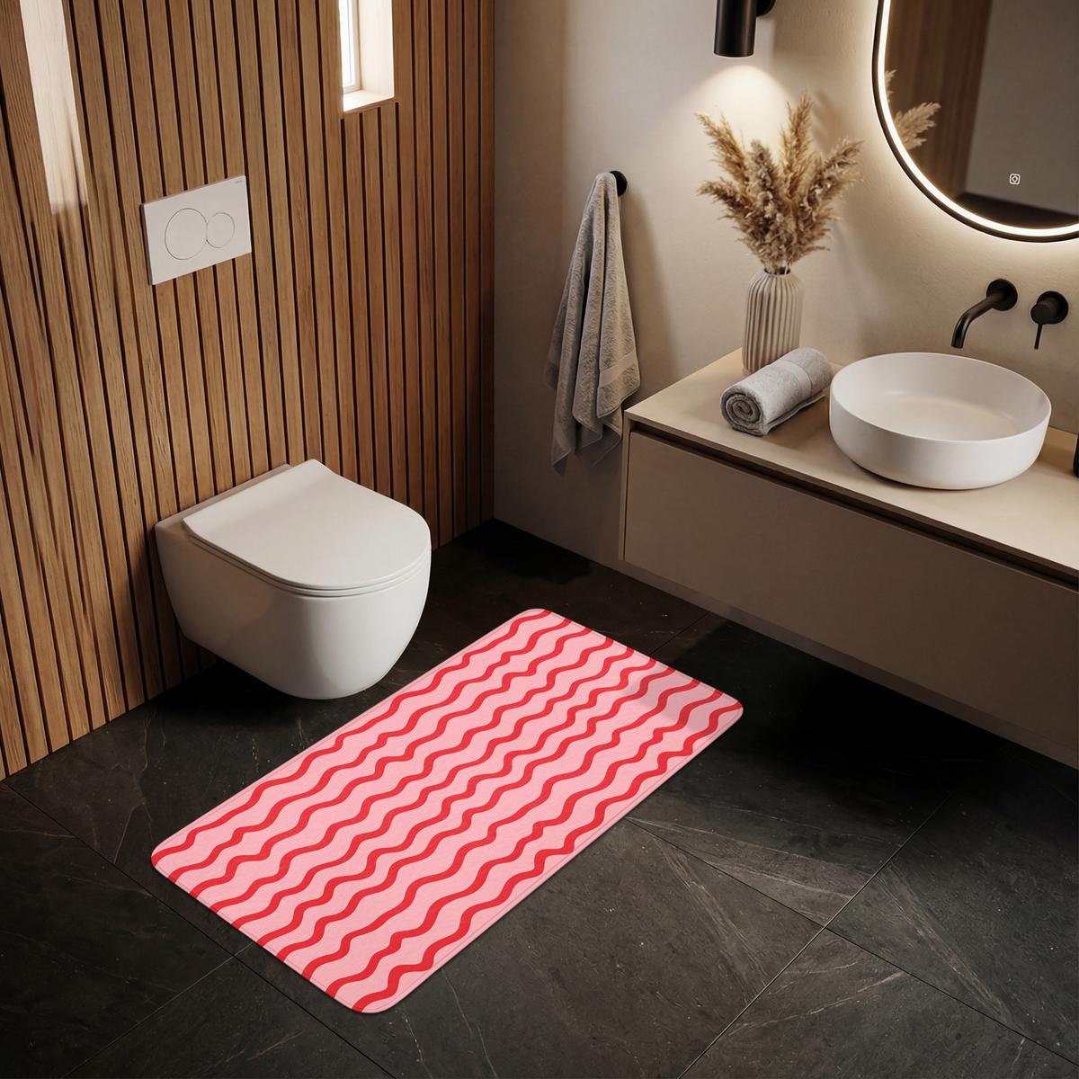 BADEMATTE Verspielt - Muster - Rot 120x60 cm - Rosa, Textil (120/60cm) - OnlyWow