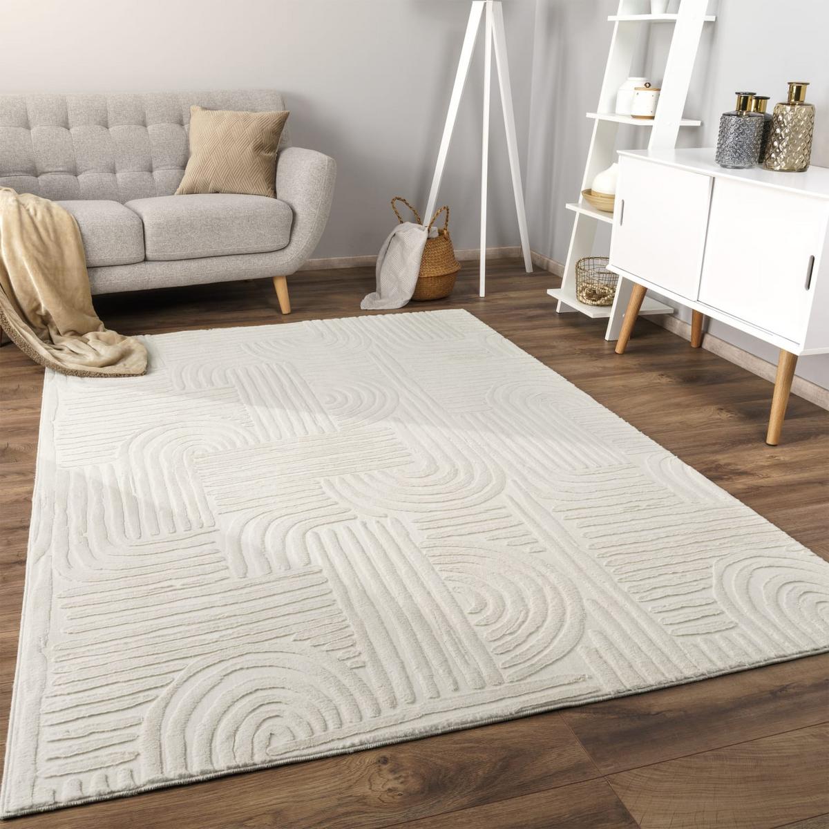 KURZFLORTEPPICH, mit Struktur, aus Polyester, Florhöhe 10 mm, Creme, 120 x 160 cm - Creme, Textil (160/120cm) - KADIMA DESIGN