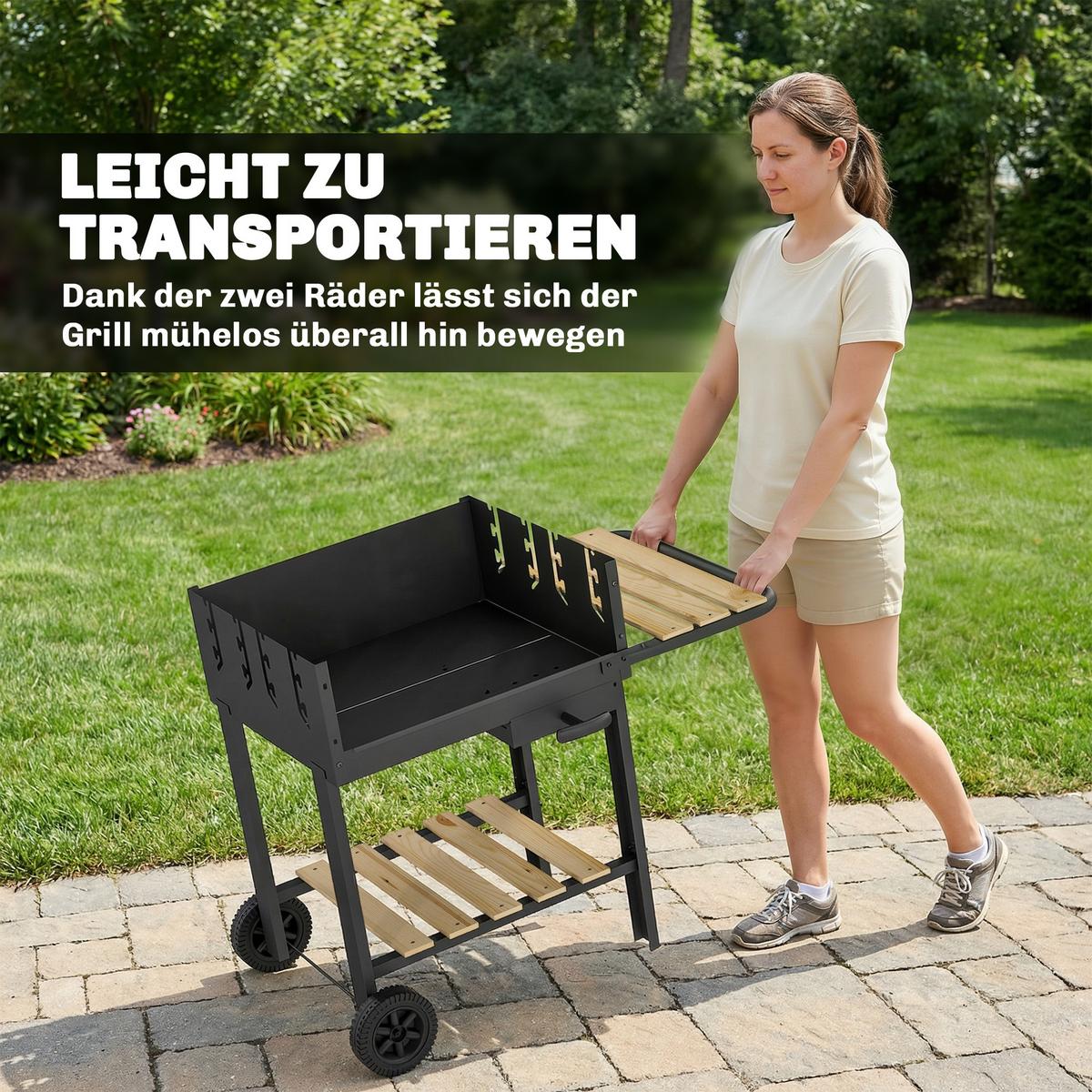 HOLZKOHLEGRILL Metall Kiefernholz Schwarz - Schwarz, Metall (58/82/99.5cm) - Outsunny
