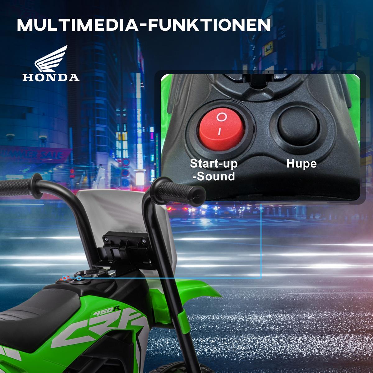 ELEKTRO-MOTORRAD mit Hupe, Musik 6V Grün - Grün, Metall (71/40.5/43.5cm) - HOMCOM