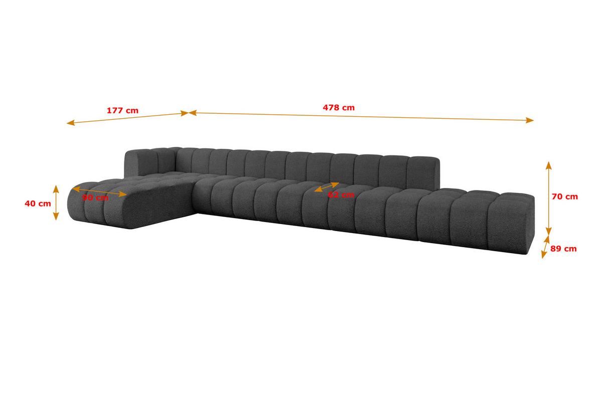 ECKSOFA modulares Sofa Zuvon-L3 - 478x177x70 cm Grau - Grau, Holzwerkstoff/Textil (478/177cm) - ALTDECOR