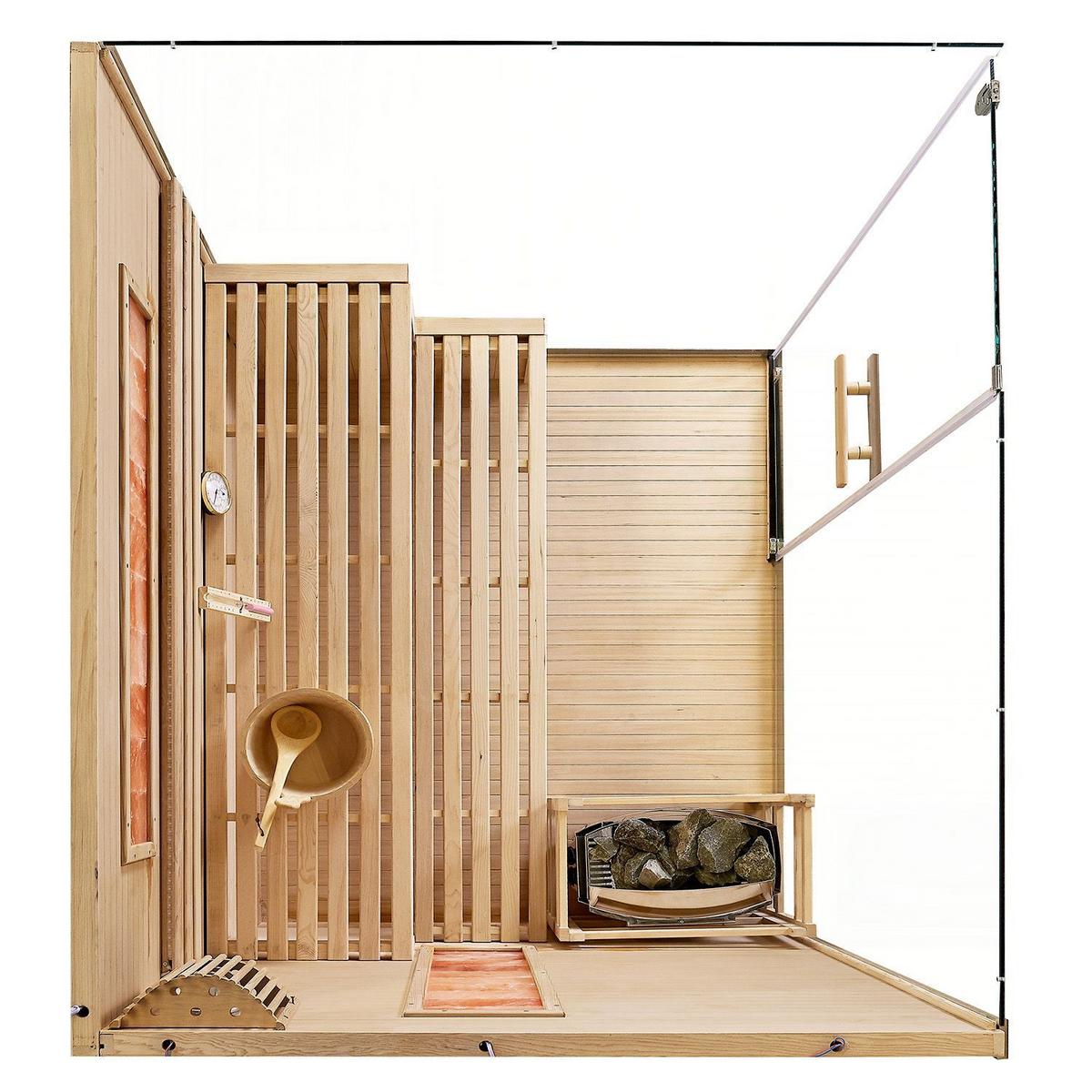 SAUNA Vantaa 150 x 140 cm mit 4,5 kW Saunaofen - Schwarz, Holz (140/200/150cm) - Artsauna