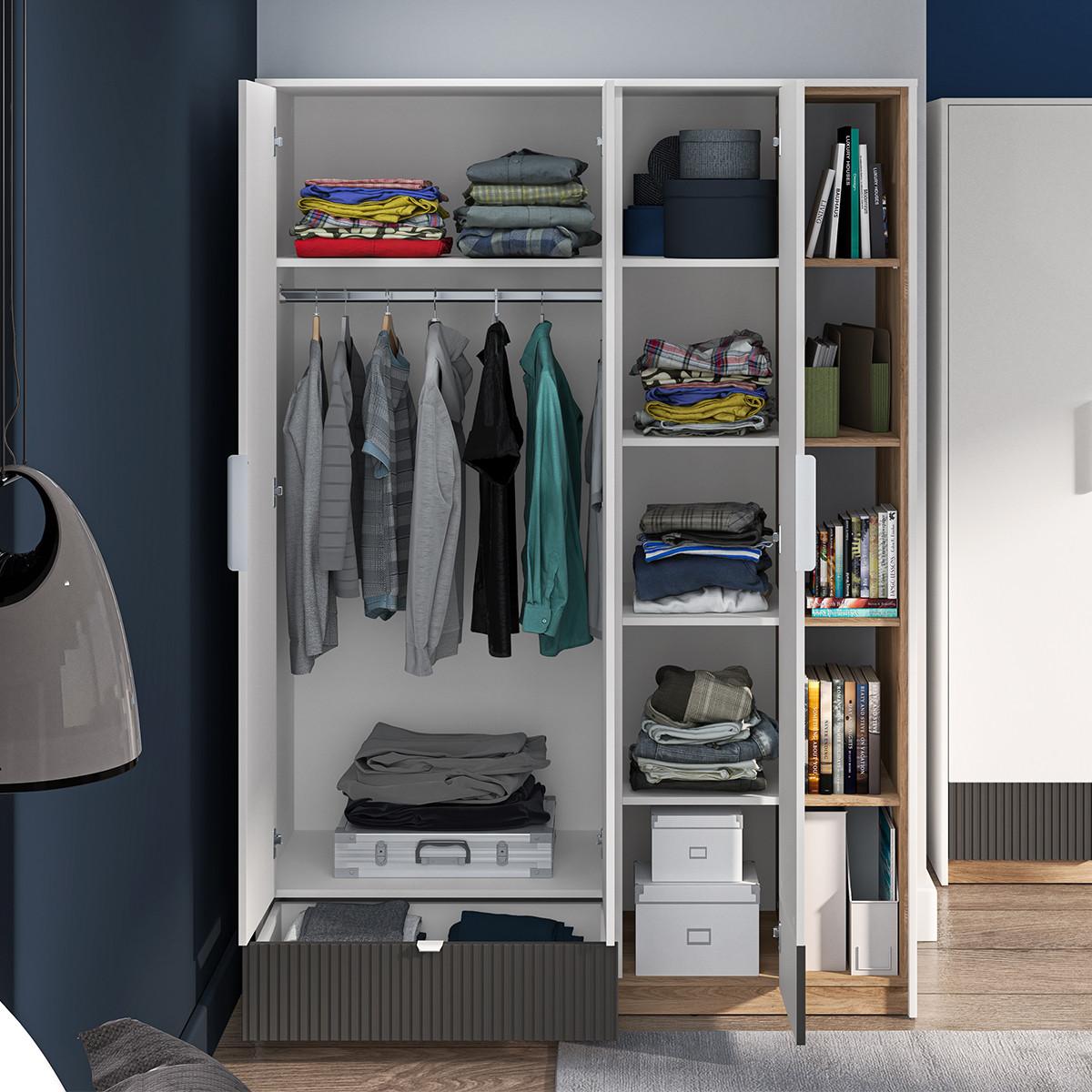 SCHRANK 3 Türen Ronan Weiß - Weiß, Holzwerkstoff (138/196/53cm) - Petits-meubles