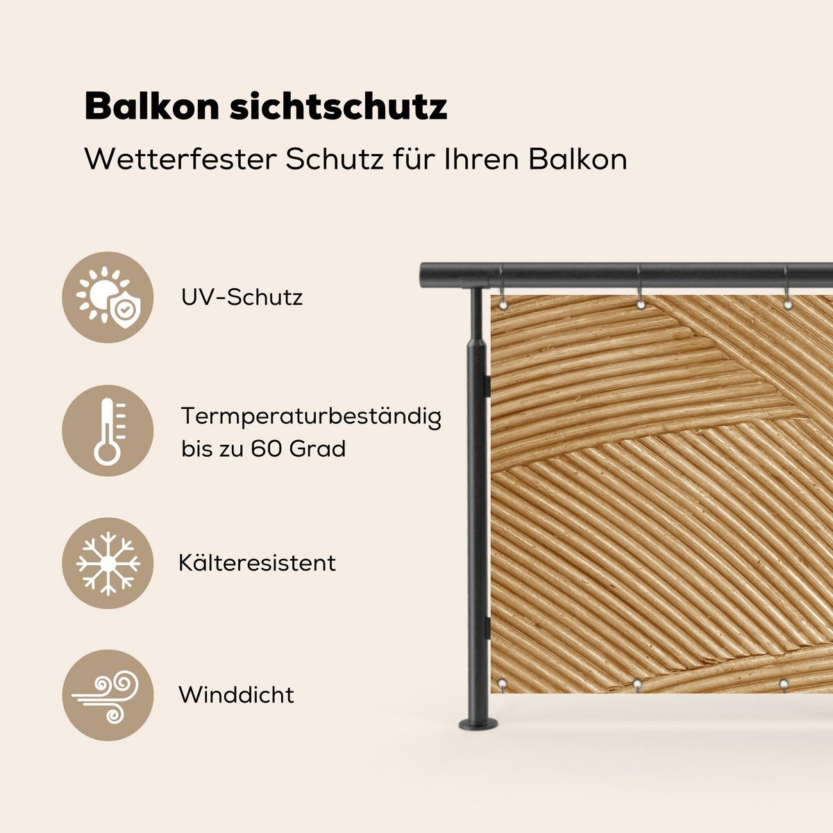BALKON-SICHTSCHUTZ Struktur - Natur - Kunst - Rattan Witterungsbeständig 200x90 cm - Naturfarben, Kunststoff (200/90cm) - MuchoWow