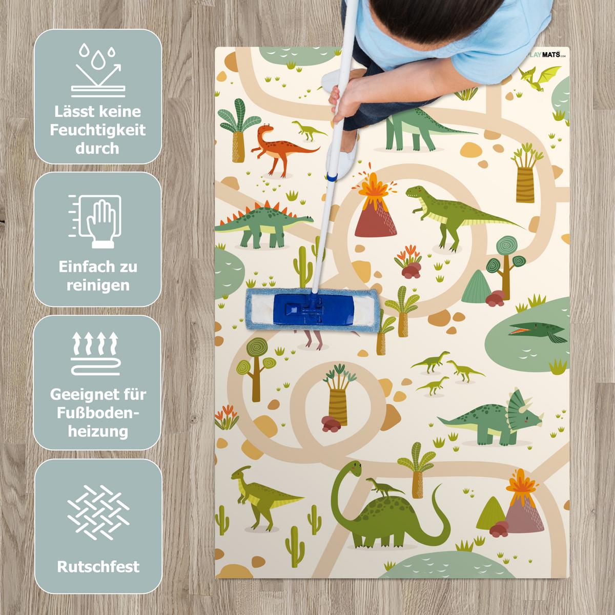 KINDERTEPPICH Dino - Grün - Natur - Kinder - Design Spielteppich 70x105 cm - Beige, Kunststoff (70/0.3cm) - OnlyWow