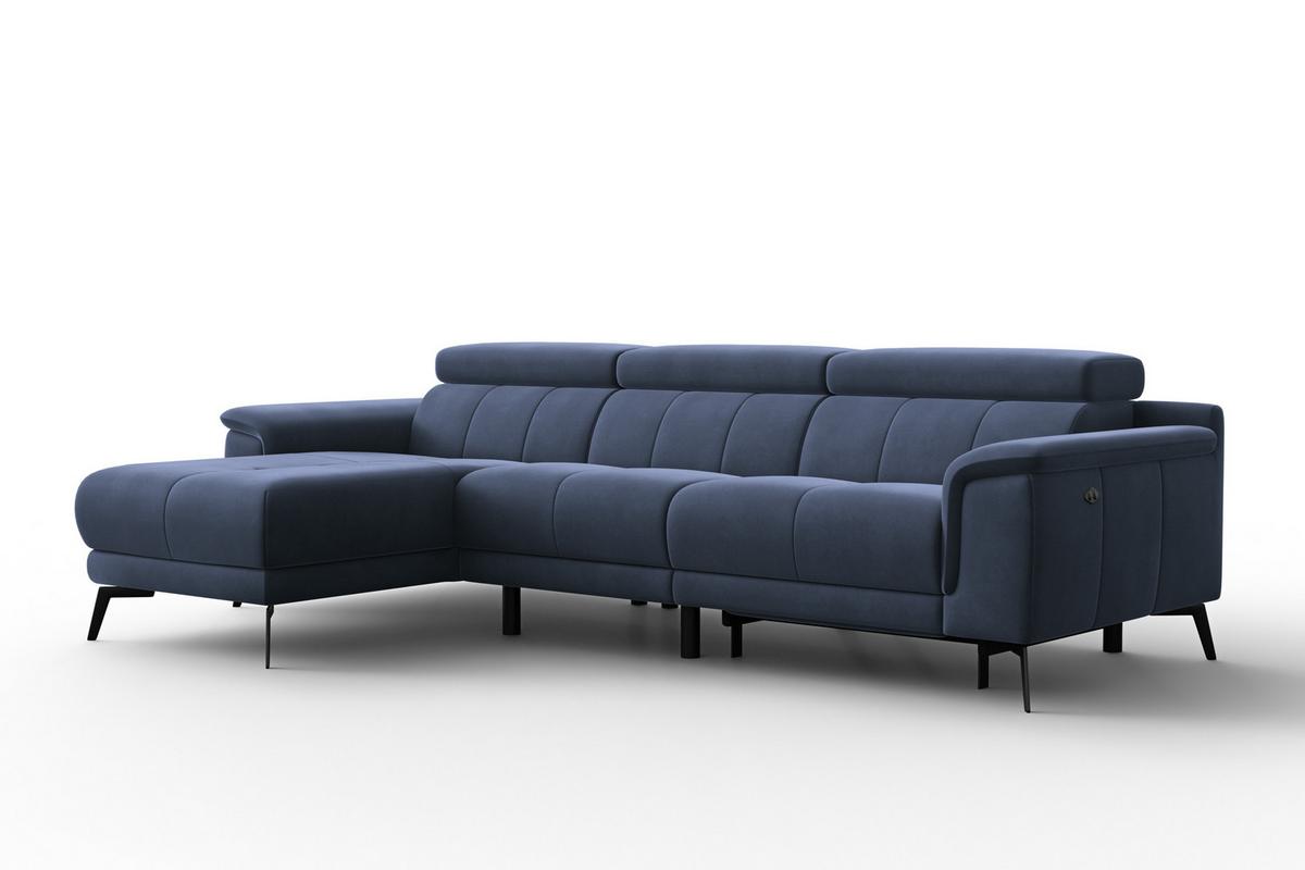 ECKSOFA FIERO 4-Sitzer LINKS, Marineblauer Veloursstoff - Blau/Schwarz, Holz/Textil (288/170cm) - Courtois Laville