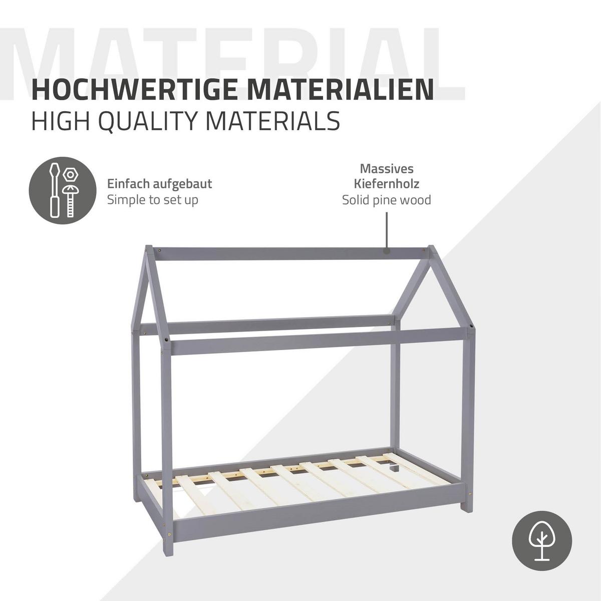 KINDERBETT mit Dach 80x160 cm Hellgrau - Hellgrau, Holz (80/160cm) - ML-DESIGN