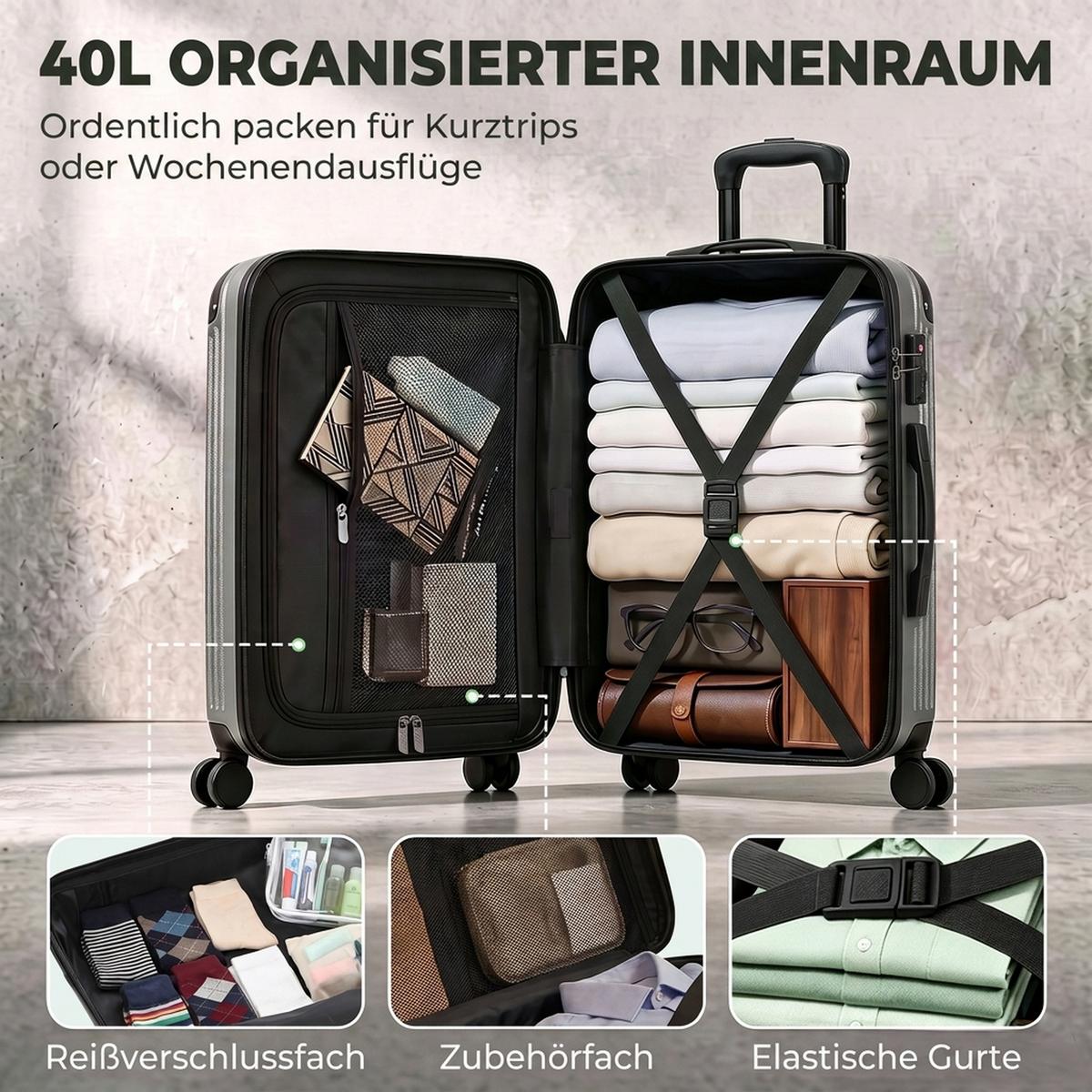 KOFFER ABS Dunkelgrau - Dunkelgrau, Kunststoff (36/56/24cm) - HOMCOM
