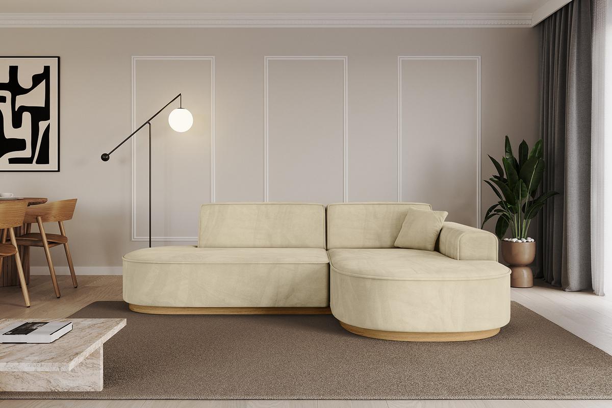 ECKSOFA Ottomane Rechts MARI-L1-v2 - 243x171x83 cm Beige Velours - Beige, Holzwerkstoff/Textil (171/243cm) - ALTDECOR