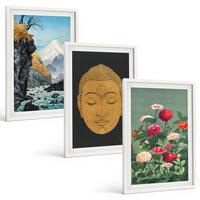 BILDER SET 3er Set - 40x60 cm Weißer Rahmen - Japanische Natur, Japandi-Kultur - Weiß, Kunststoff (40/60cm) - TULUP
