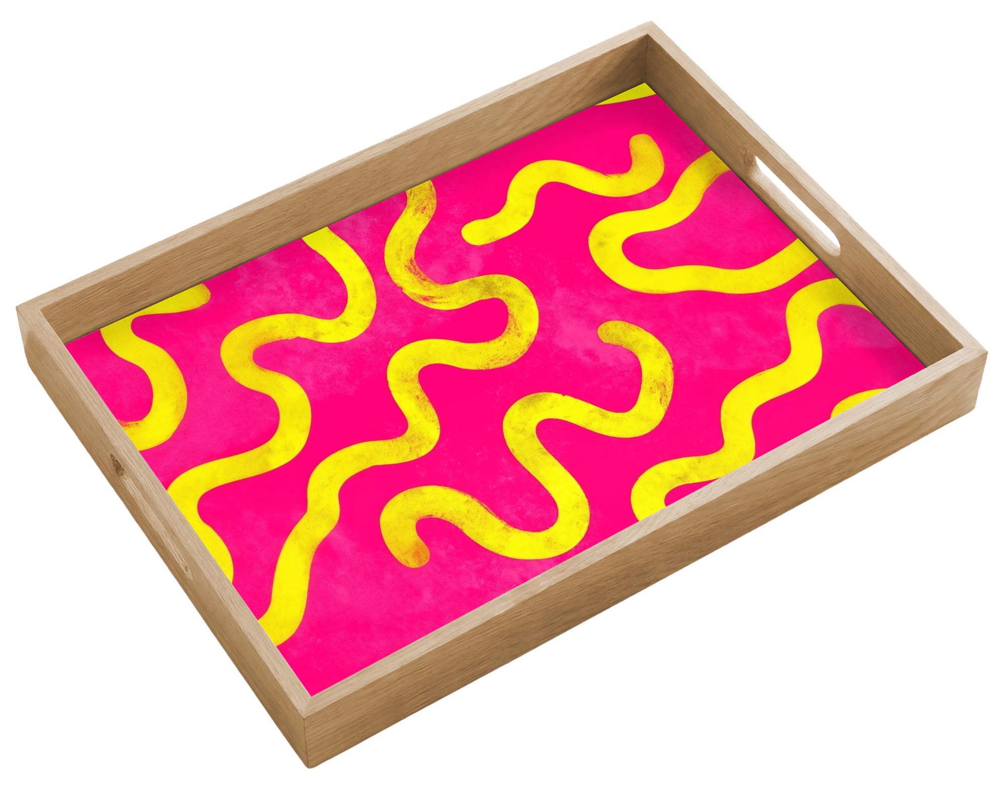 TABLETT Linie - Gelb - Abstrakt 50x35 cm - Pink, Holz (50/5/5cm) - OnlyWow