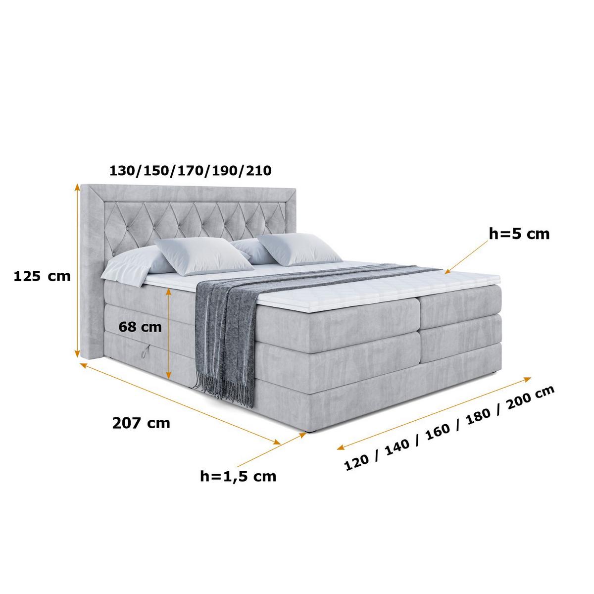 BOXSPRINGBETT NOEL KING - 140 x 200 - H3/H4 - Hellgrau - Hellgrau, Holzwerkstoff (140/200cm) - ALTDECOR