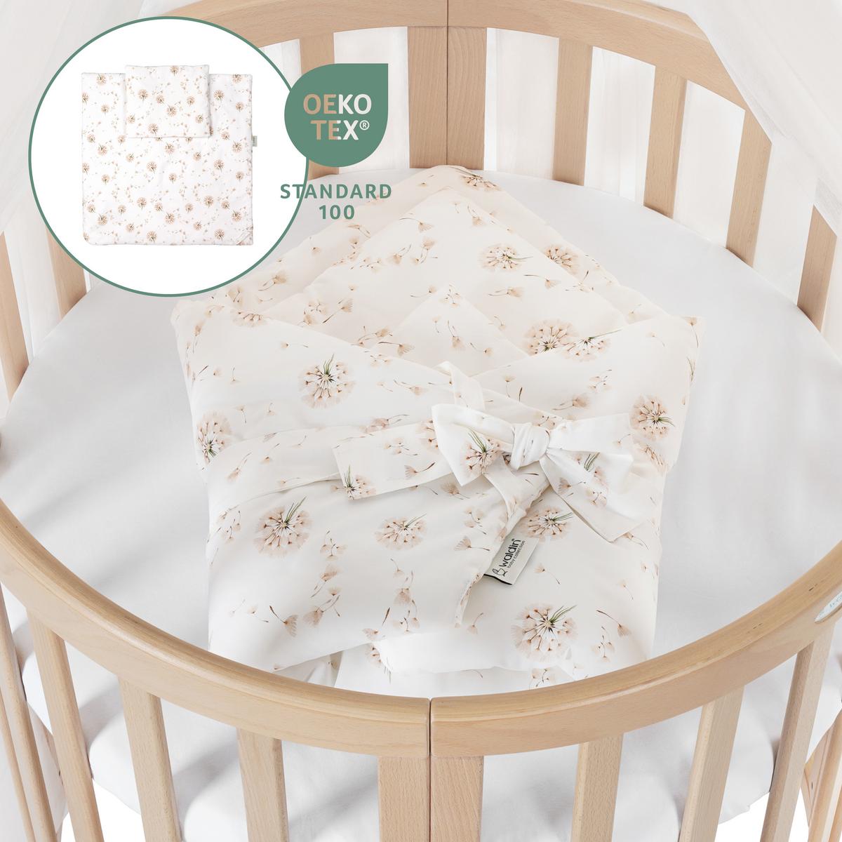 BABYBETT NATUR OVAL 7in1 mit Matratze und Himmelset - Champagner/Naturfarben, Holz/Textil (73/125cm) - waldin