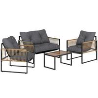 SITZGRUPPE mit Kissen, 4 tlg. Rattan Gartenmöbel-Set, Sitzgarnitur für Garten, Braun - Dunkelgrau, Kunststoff - Outsunny