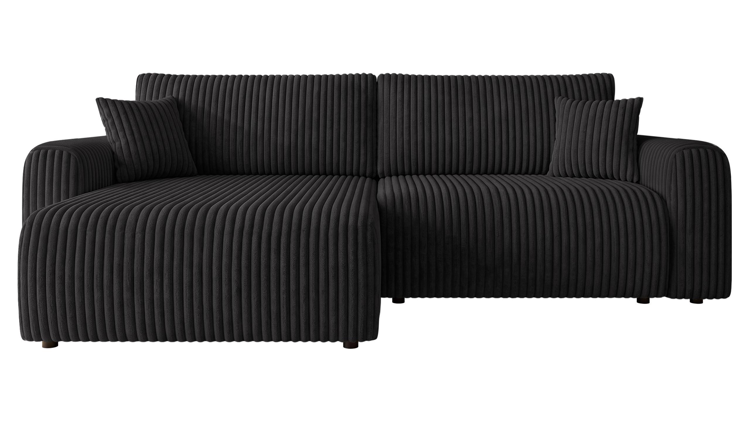 ECKSCHLAFSOFA Floryn L Cord Bis - Schwarz, Holz/Kunststoff (245/145cm) - MIRJAN24