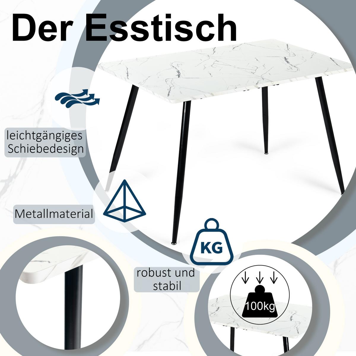 ESSTISCH 120/80/75 cm Rechteckige weiße - Schwarz, Holz/Metall (80/120/75cm) - Urban Meuble