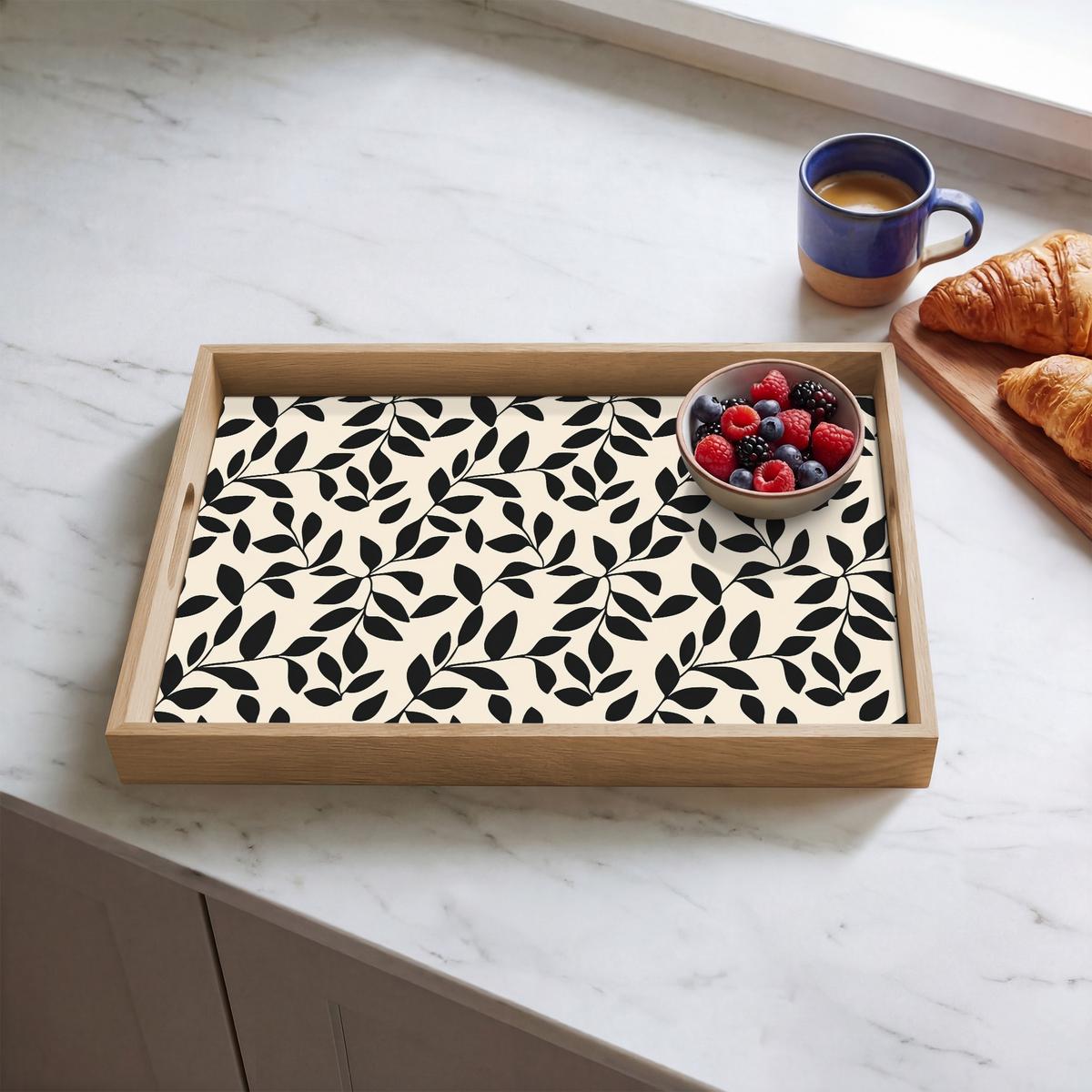 TABLETT Elegant - Gemustert - Schwarz - Beige 50x35 cm - Schwarz, Holz (50/5/5cm) - OnlyWow
