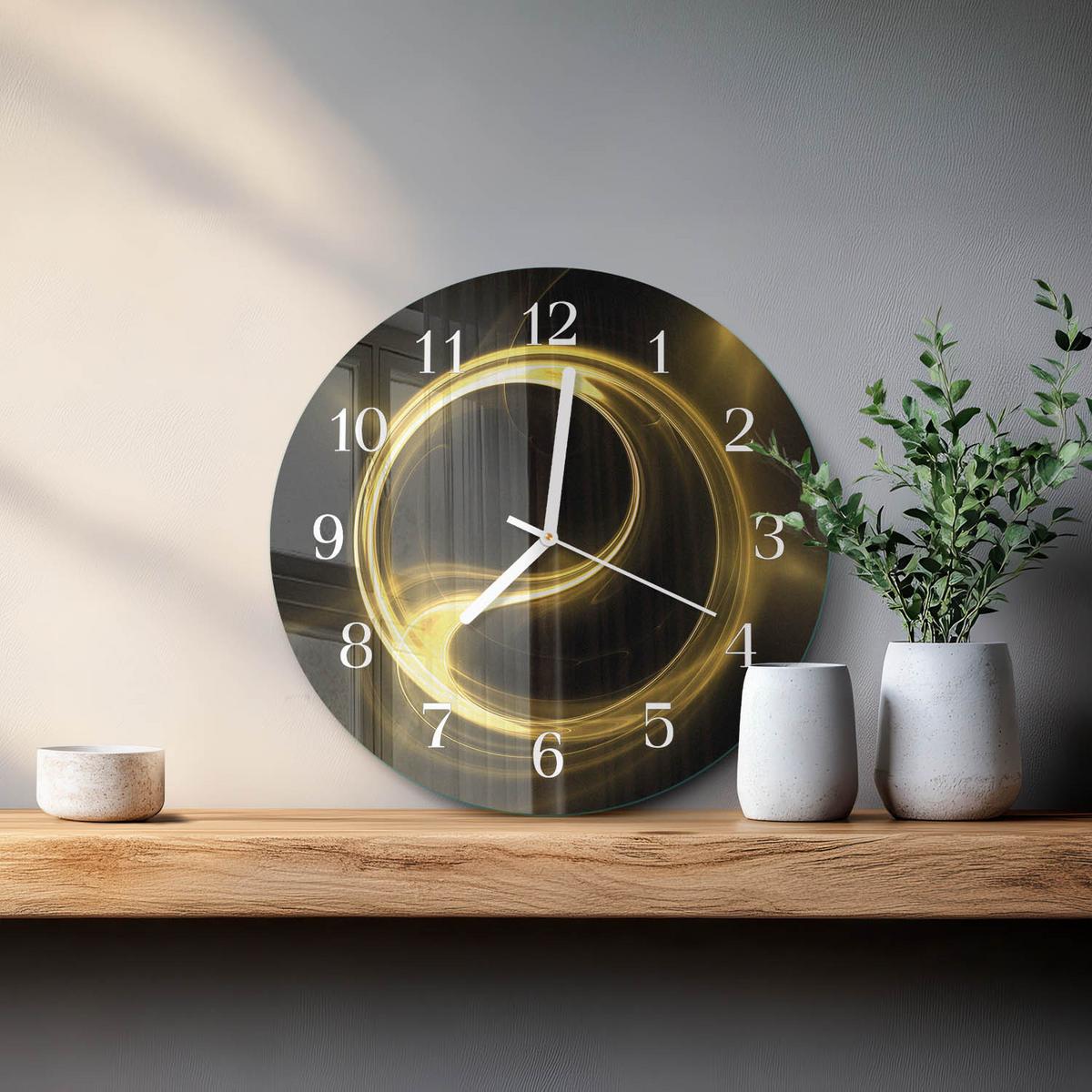 WANDUHR aus Glas Ø30 cm - Abstraktionskreis - Gelb, Glas (30/30/0.4cm) - TULUP