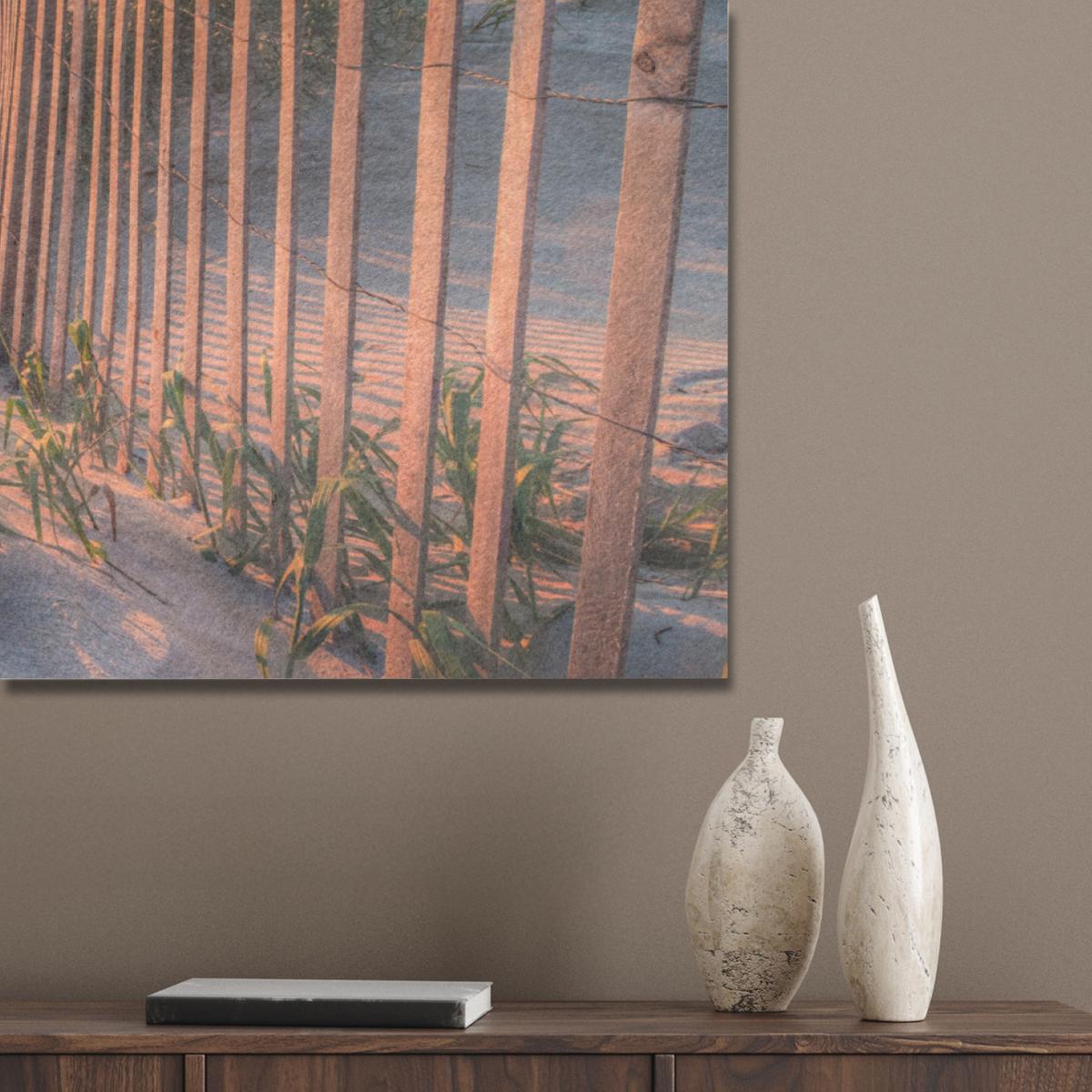 AKUSTIKBILD Strand - Meer - Düne - Sonnenuntergang - Landschaft Wandbild Wohnzimmer 100x70 cm - Beige, Kunststoff (100/70/0.9cm) - MuchoWow