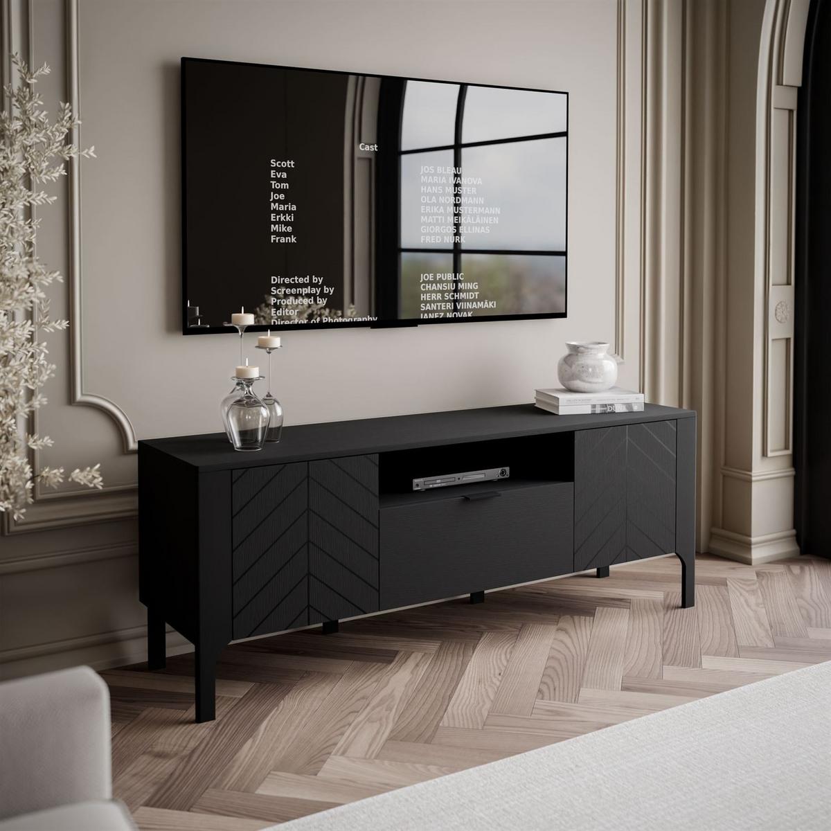 TV-SCHRANK LUMI mit Schublade 160 cm, Schwarz - Schwarz, Holzwerkstoff (160/57/41cm) - Lookway