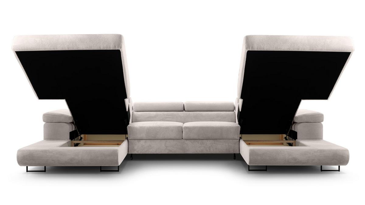 WOHNLANDSCHAFT Arborio Weiß 352/202/90 cm mit Schlaffunktion - Creme/Schwarz, Textil/Metall (352/90/202cm) - AX Living
