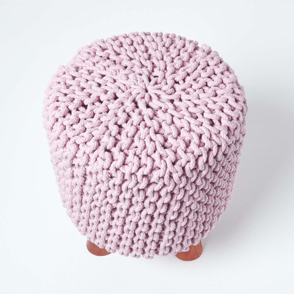 STRICK-HOCKER rosa, Dreibein 32/32/42 cm - Rosa, Textil (32/42/32cm) - Homescapes