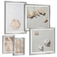 BILDER SET 5er Set - 50x50 cm & 20x30 cm & 40x60 cm Silberner Rahmen - Dezente Boho-Naturtexturen - Silberfarben, Kunststoff (40/60cm) - TULUP