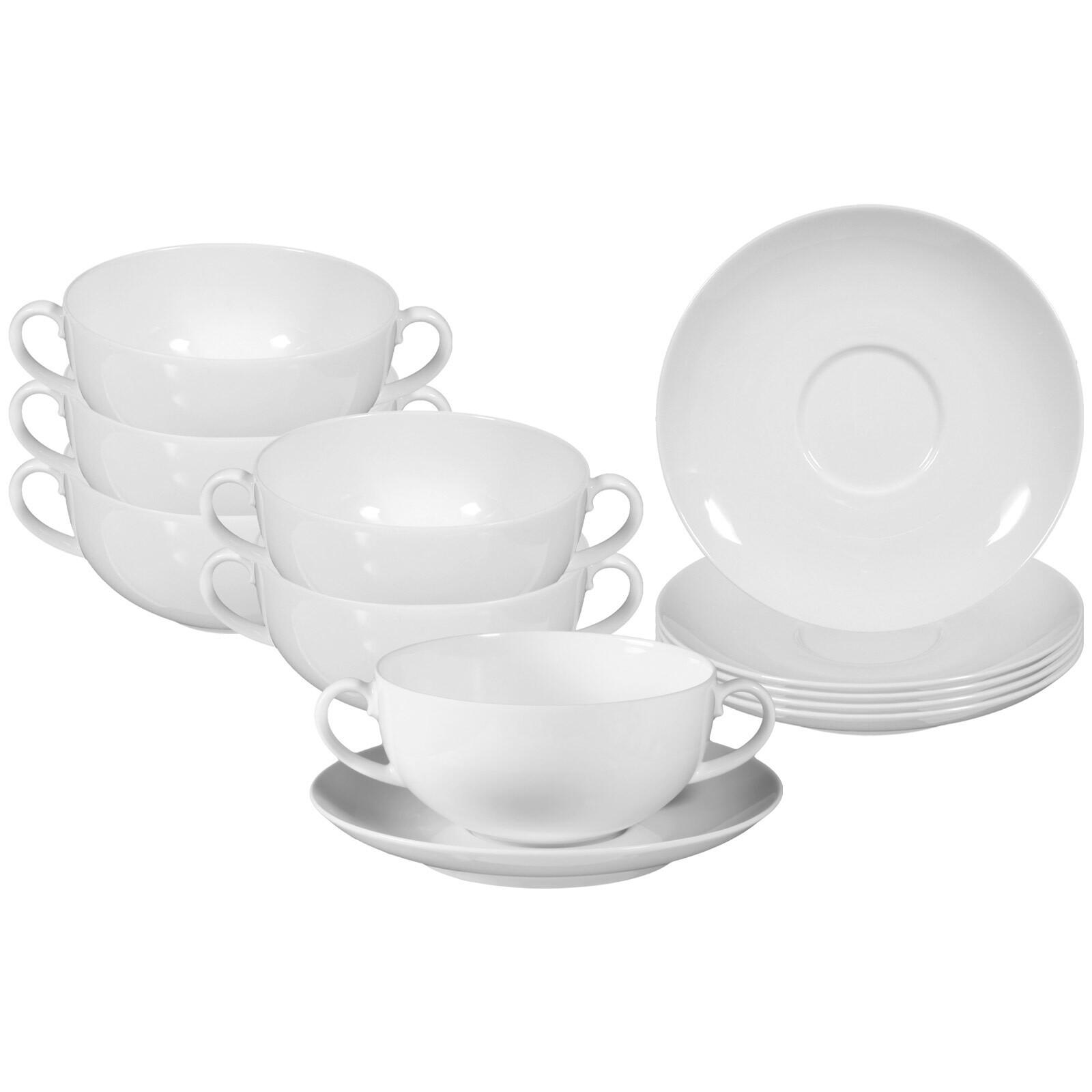 SUPPENTASSEN MIT UNTERTASSEN Rondo/Liane weiß 360 ml 6er Set - Weiß, Keramik (0.36L) - Seltmann Weiden