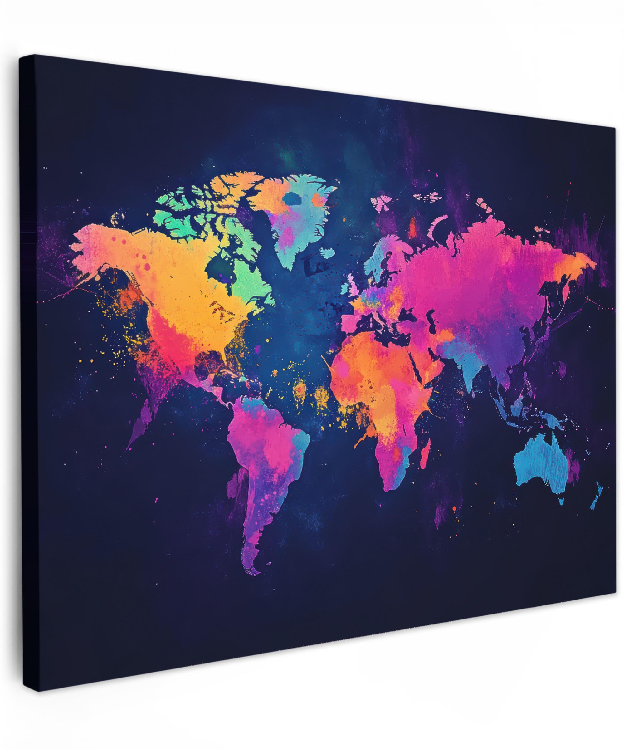 LEINWANDBILD Weltkarte - Bunt - Graffiti Wandbild 40x30 cm - Multicolor, Textil (40/30cm) - MuchoWow