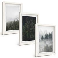 BILDER SET 3er Set - 20x30 cm Weißer Rahmen - Grüne Wälder Nebel Natur - Weiß, Kunststoff (20/30cm) - TULUP